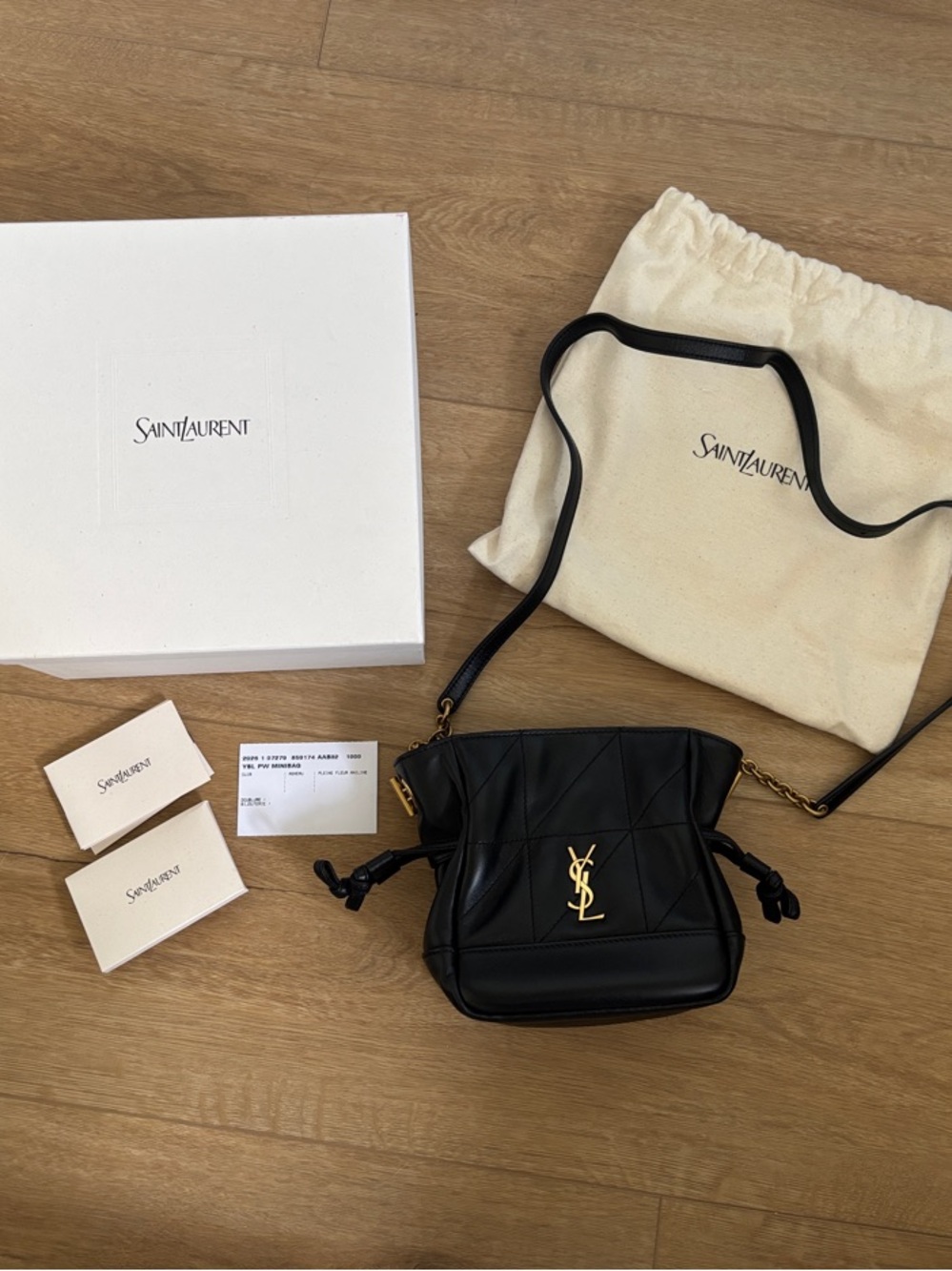 Saint Laurent | Jamie Mini Black Lambskin Drawstring Crossbody Pouch